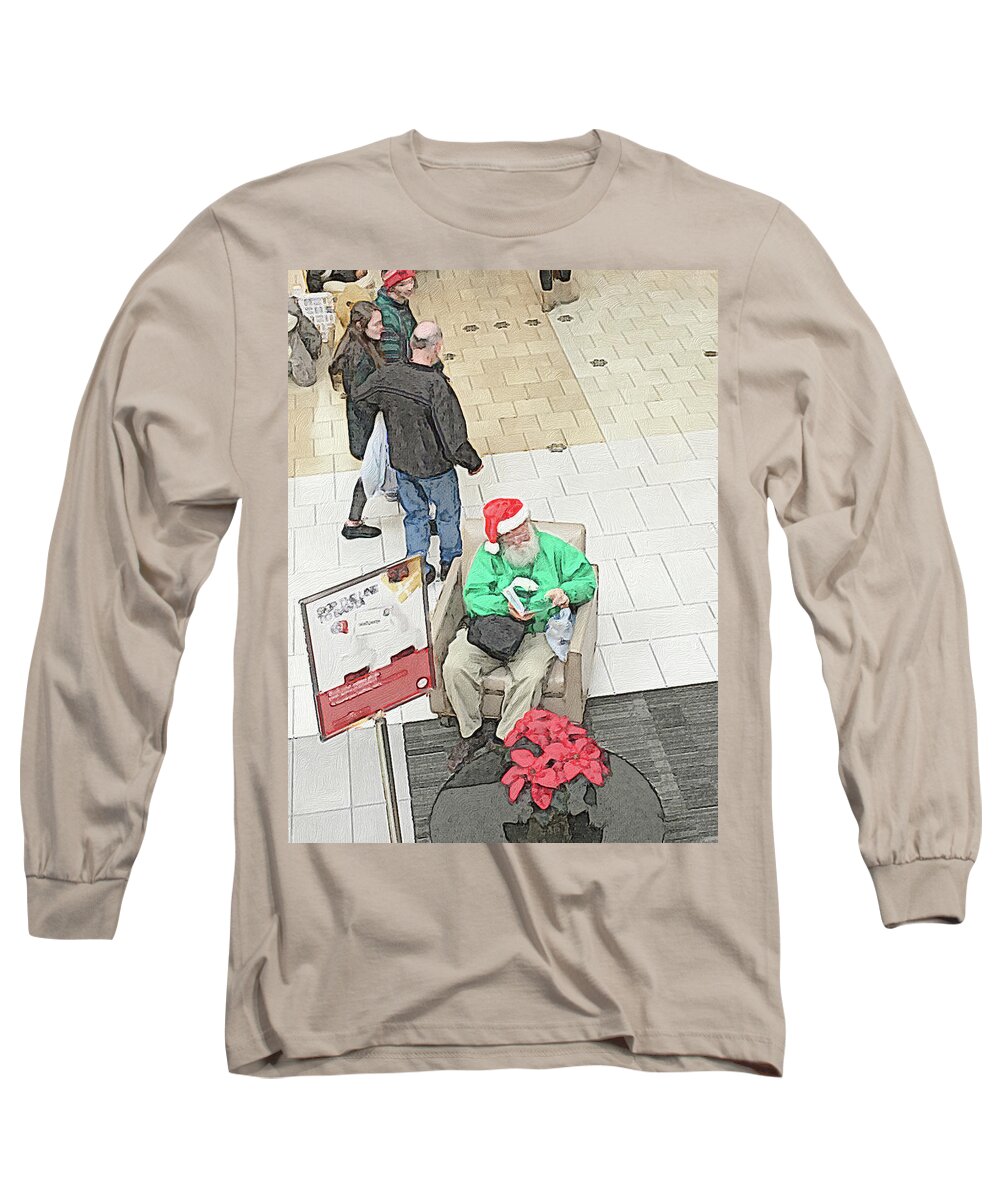 Photo-painted Long Sleeve T-Shirt featuring the digital art Mall Santa on Break by Steve Glines