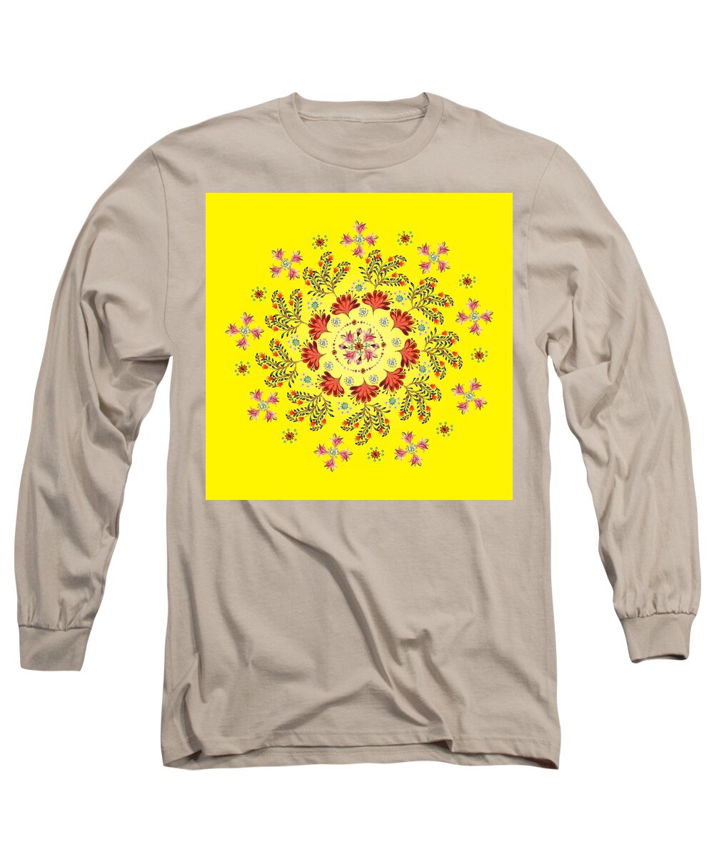 Mandala Long Sleeve T-Shirt featuring the digital art Mandala flowering series#3. Yellow by Elena Kotliarker