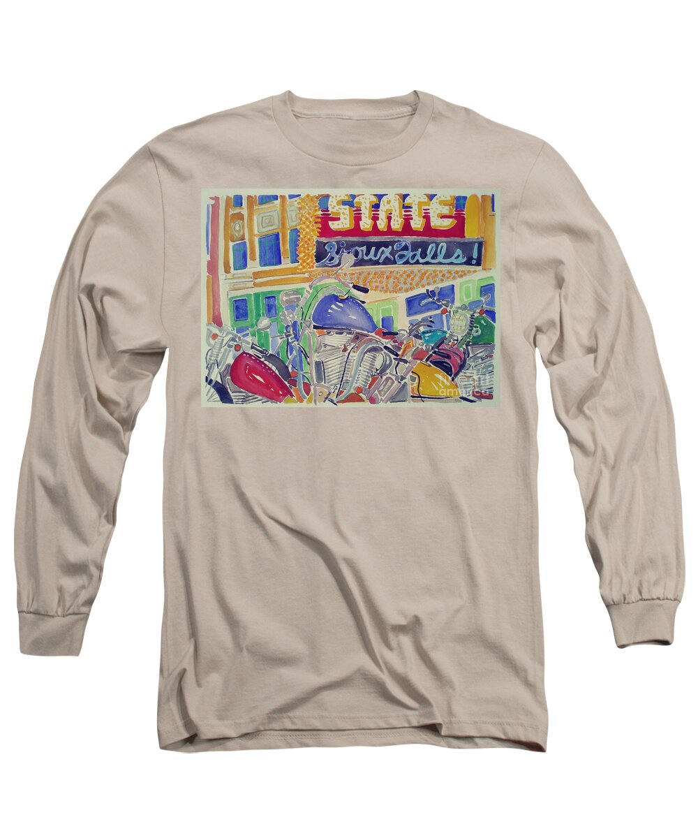 Motorcycle Long Sleeve T-Shirt featuring the painting Motorcycles at the State by Rodger Ellingson