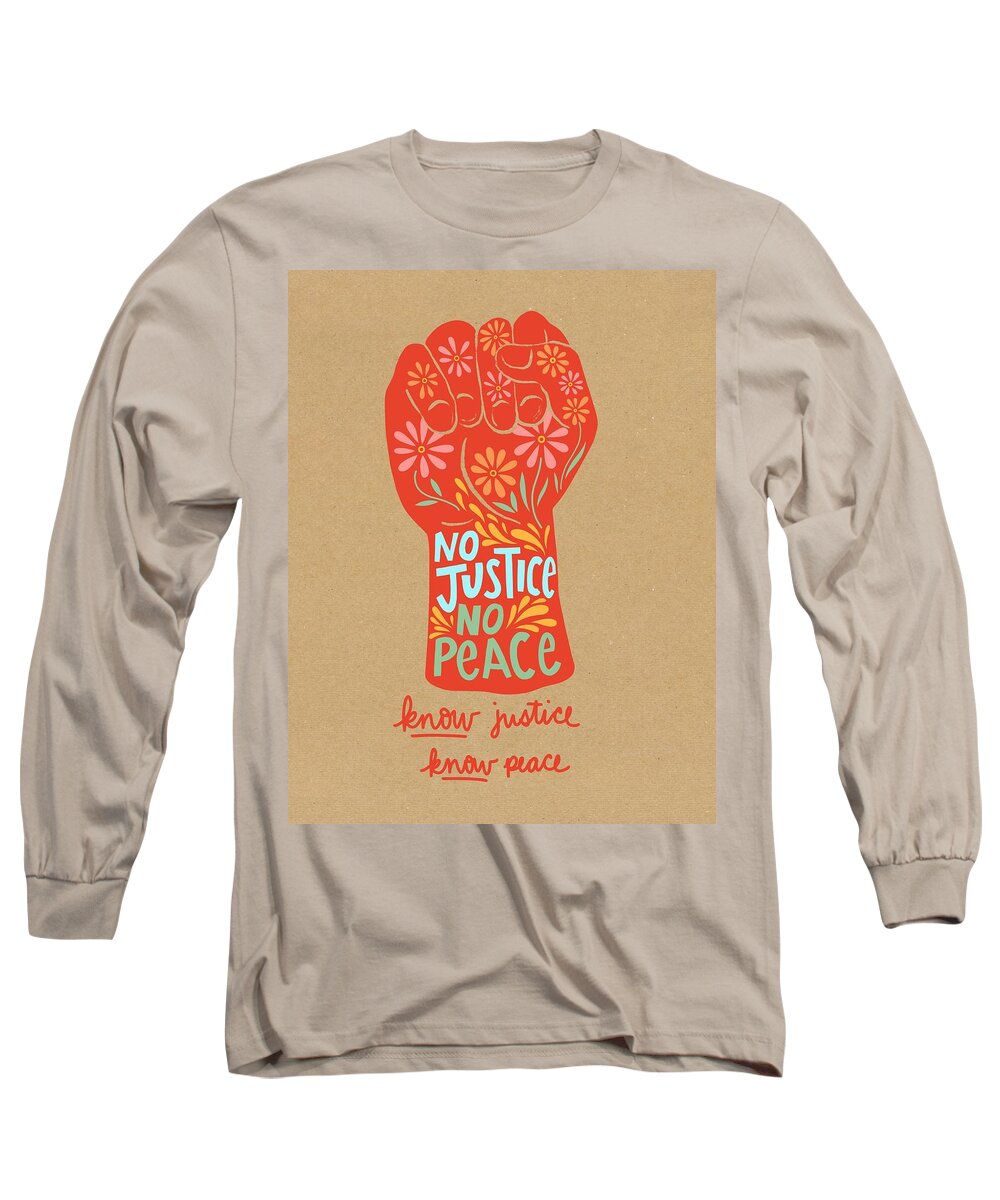 Art Long Sleeve T-Shirt featuring the drawing No Justice No Peace by Curtis