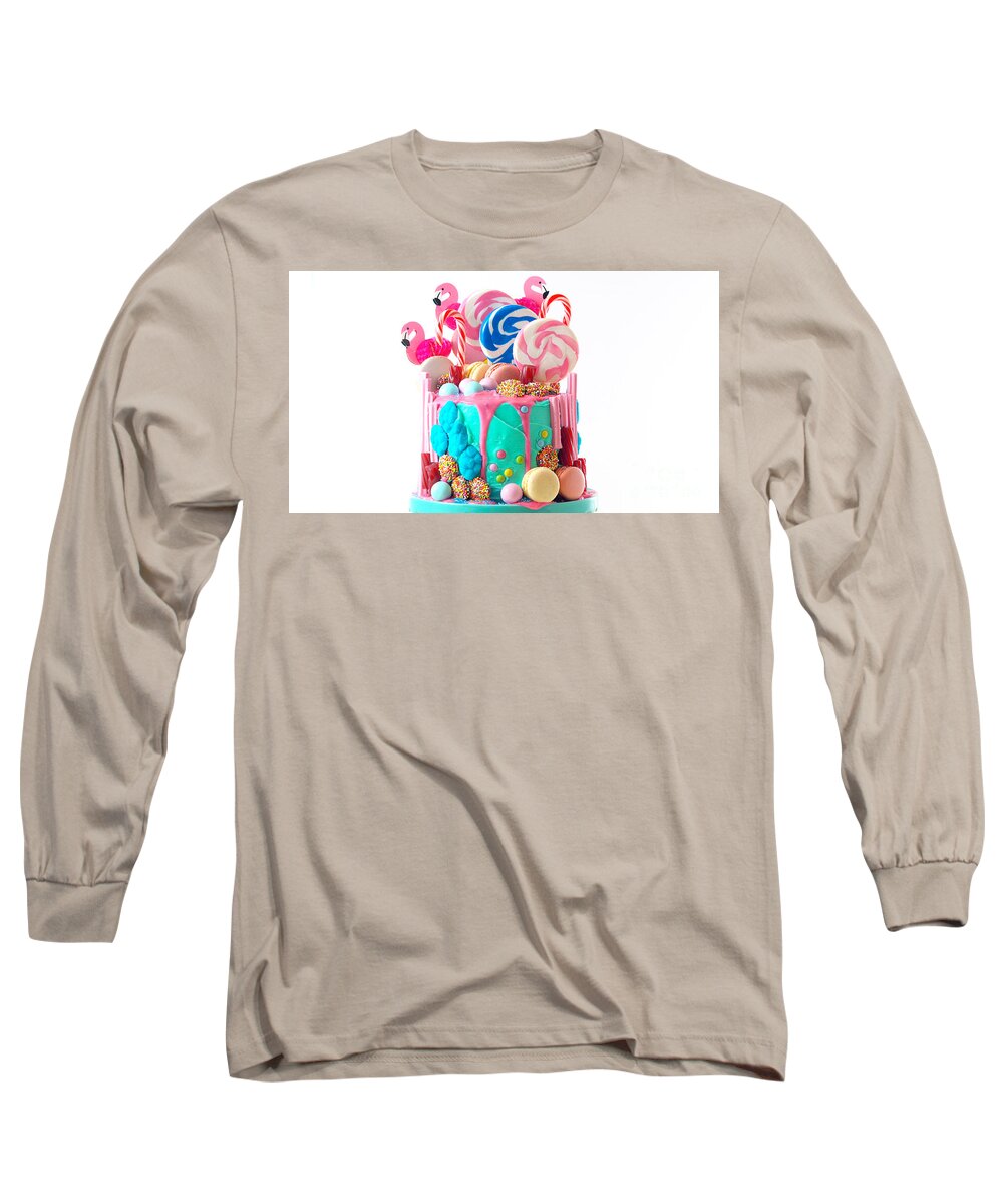 Birthday Long Sleeve T-Shirt featuring the photograph On trend candyland fantasy drip novelty birthday cake by Milleflore Images