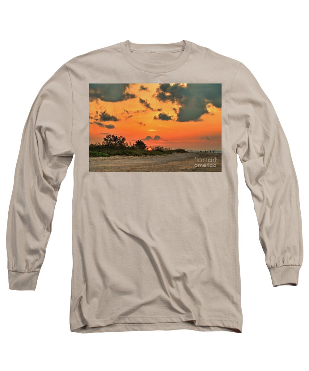 Sunrise Long Sleeve T-Shirt featuring the photograph Orange Sunrise Over Sanibel Island by Jeff Breiman