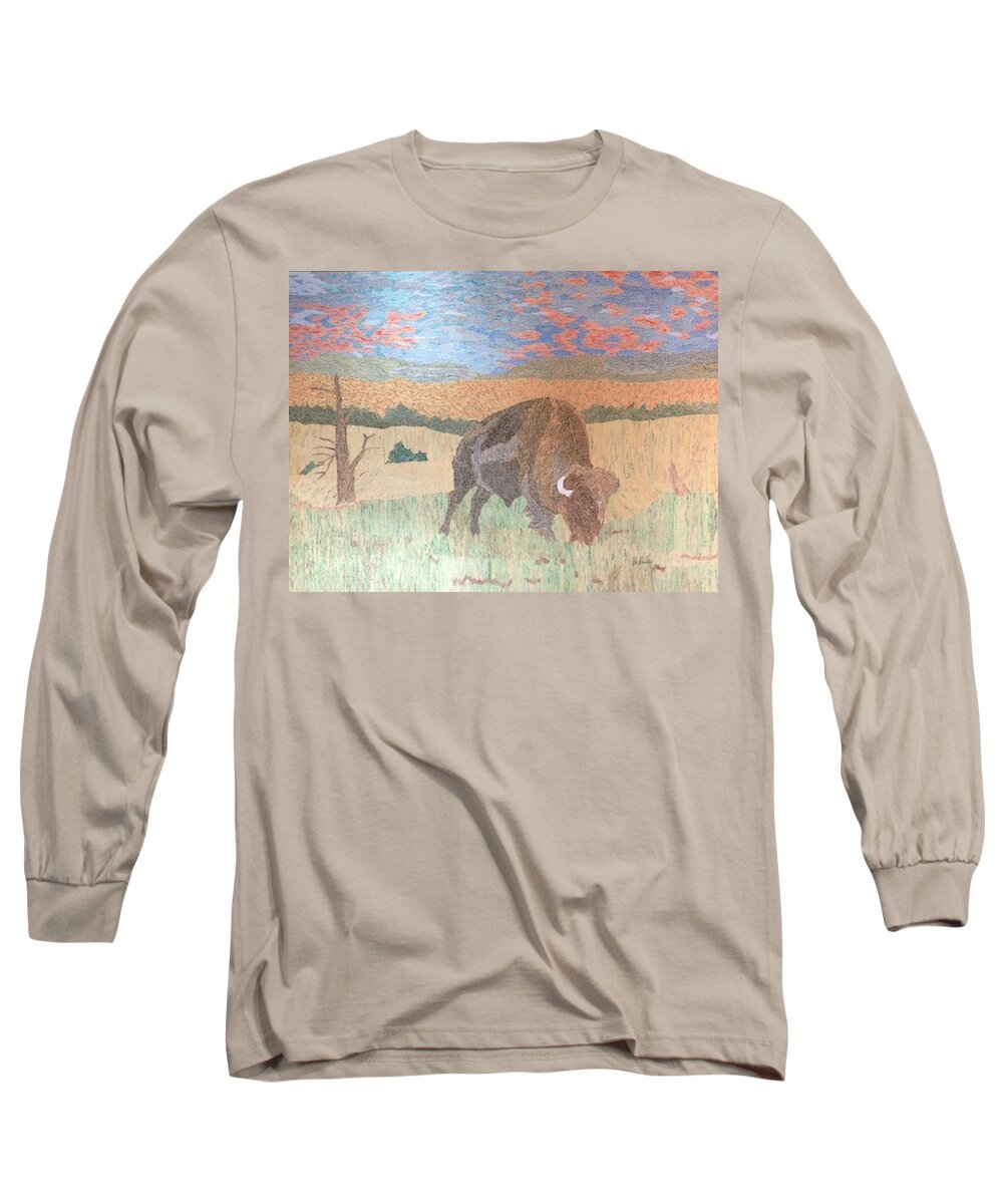 Osage Long Sleeve T-Shirt featuring the painting Osage Buffalo by DLWhitson