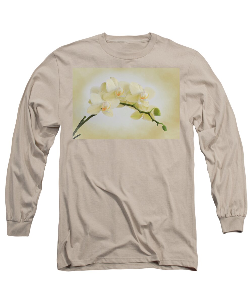 Flower Long Sleeve T-Shirt featuring the photograph Yellow Cream Orchid Spray by Patti Deters
