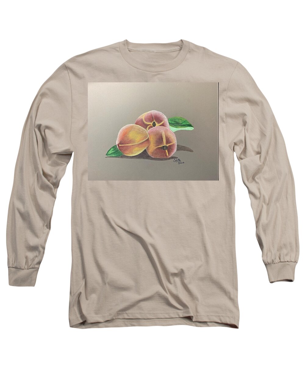 Fruit Long Sleeve T-Shirt featuring the drawing Peaches by Colette Lee