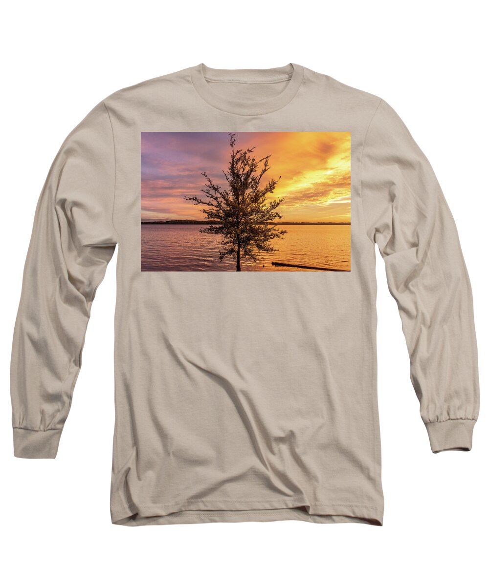 Percy Priest Lake Long Sleeve T-Shirt featuring the photograph Percy Priest Lake Sunset Young Tree by D K Wall