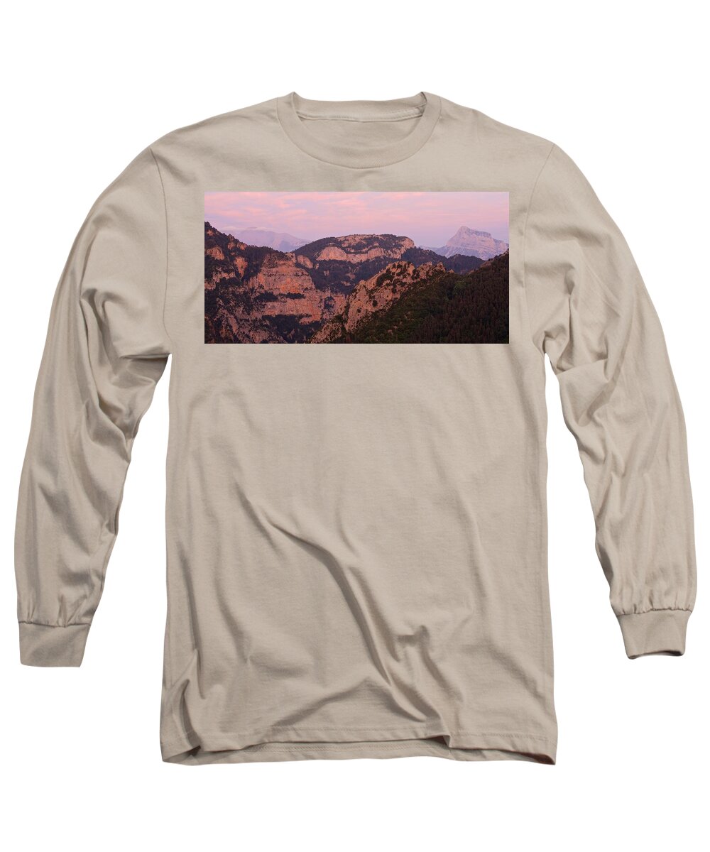 Pena Montanesa Long Sleeve T-Shirt featuring the photograph Pink Skies above Pena Montanesa by Stephen Taylor
