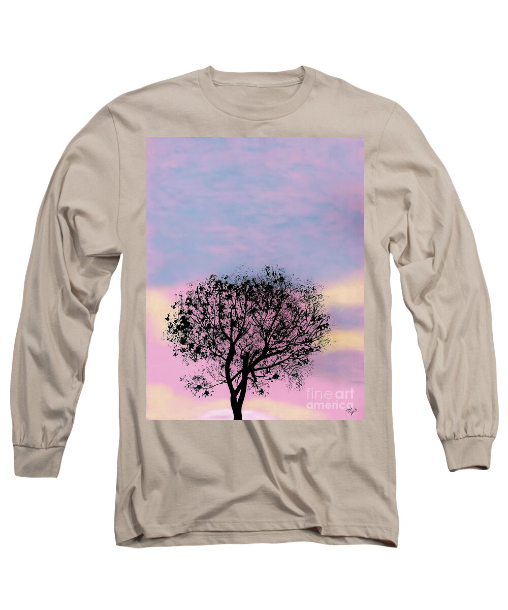 Sunset Long Sleeve T-Shirt featuring the drawing Pink Sunset by D Hackett