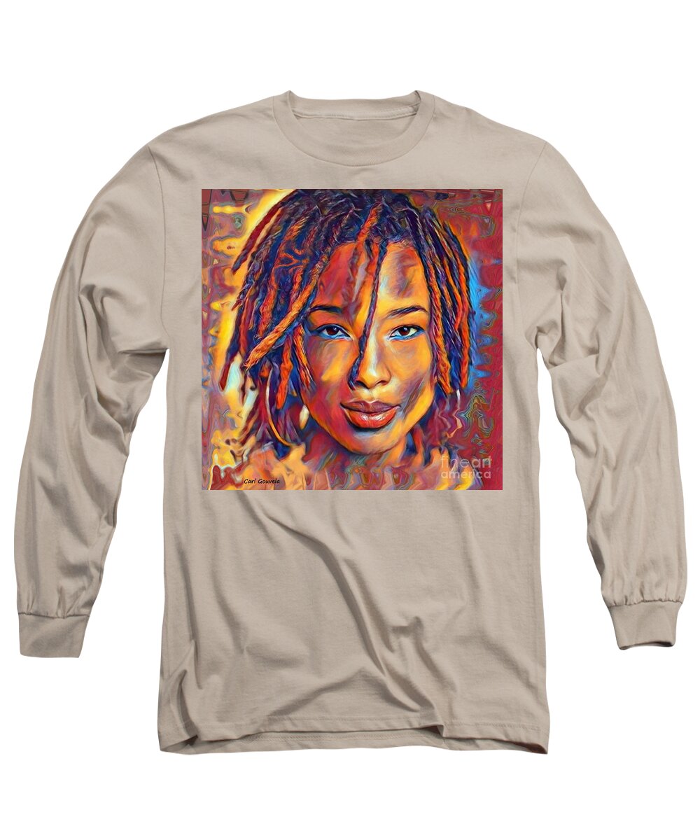 Girl Long Sleeve T-Shirt featuring the mixed media Rasta Love by Carl Gouveia