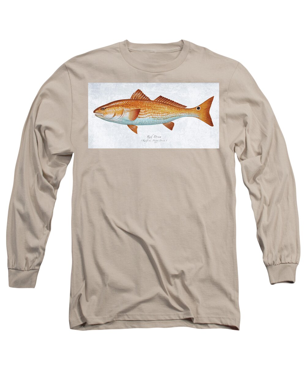 Red Drum Long Sleeve T-Shirt featuring the painting Red Drum Portrait by Guy Crittenden