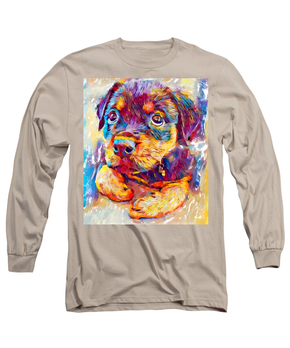 Pet Long Sleeve T-Shirt featuring the painting Rottweiler Puppy by Chris Butler