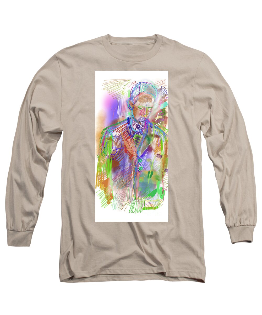 Colorfield Long Sleeve T-Shirt featuring the digital art Saxaphonist by Joe Roache
