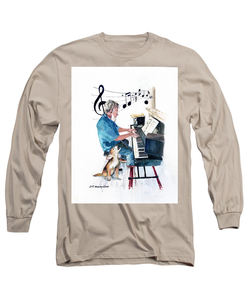 Plymouth Ma Artist Long Sleeve T-Shirt featuring the painting Sing along with Dobby by P Anthony Visco