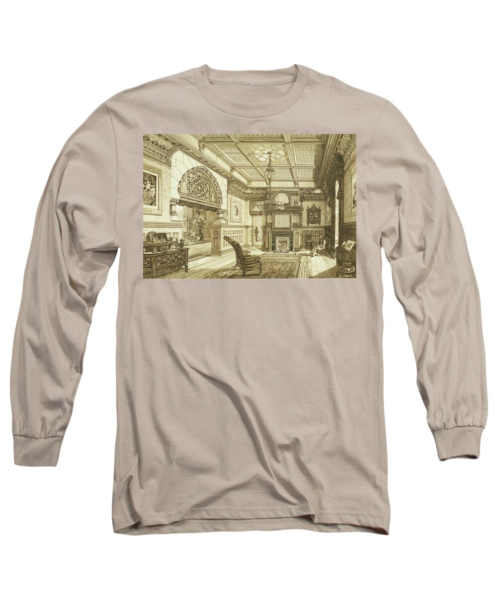 Benjamin Linfoot Long Sleeve T-Shirt featuring the drawing Sitting Room of Bardwold, Merion PA by Benjamin Linfoot
