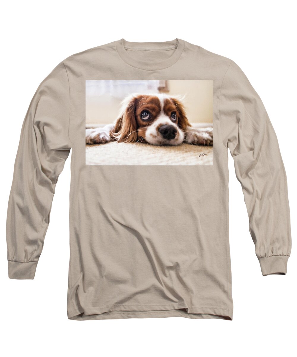 Portrait Long Sleeve T-Shirt featuring the painting Spaniel puppy DWP2785074 by Dean Wittle