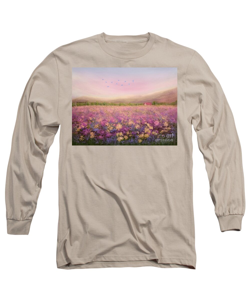 Spring Long Sleeve T-Shirt featuring the painting Spring Meadow by Yoonhee Ko