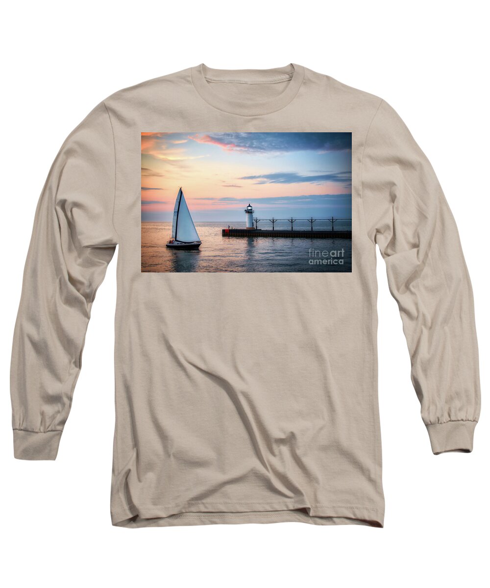 Sunset Long Sleeve T-Shirt featuring the photograph St. Joseph Lighthouse by Bill Frische