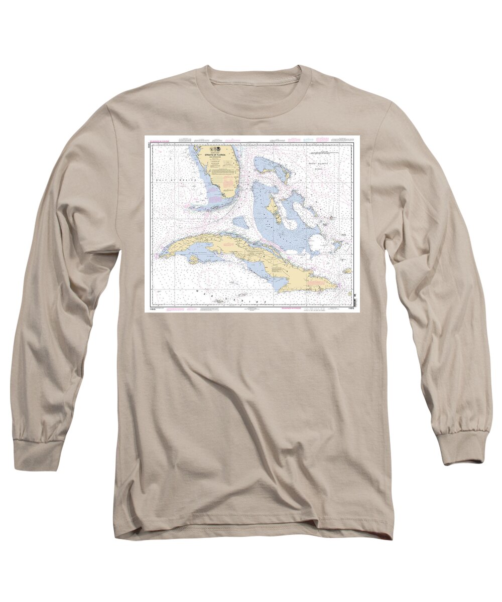 Noaa Long Sleeve T-Shirt featuring the digital art Straits of Florida Nautical Chart 11013 by Nautical Chartworks