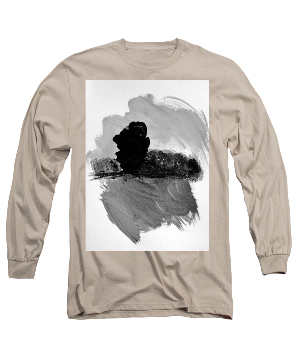 Abstract Landscape Long Sleeve T-Shirt featuring the painting Summer - black and white by Vesna Antic