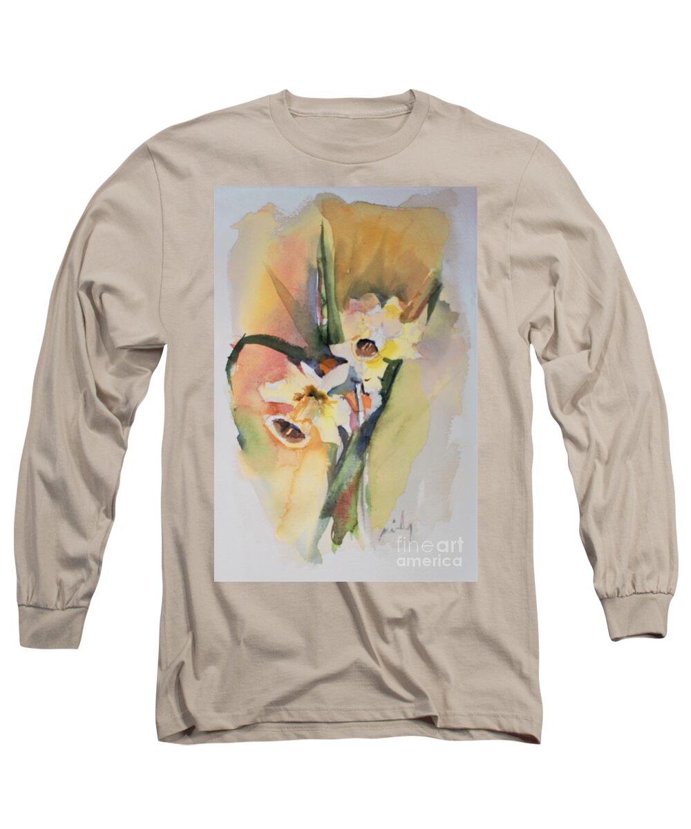 Daffodils Long Sleeve T-Shirt featuring the painting Sunny Daffodils by Mindy Newman