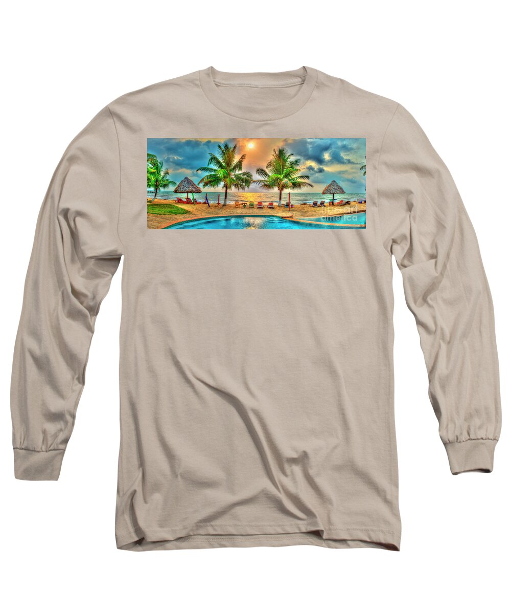 Sunrise Panorama Hopkins Long Sleeve T-Shirt featuring the photograph Sunrise Panorama Hopkins Belize by David Zanzinger