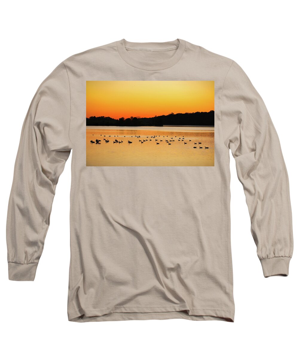 Sunrise Long Sleeve T-Shirt featuring the photograph Sunrise With The Geese by Scott Burd