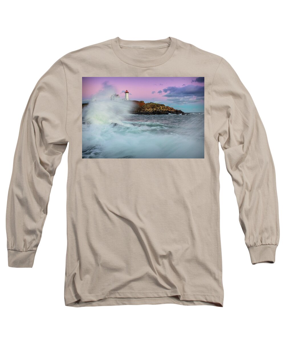 Maine Long Sleeve T-Shirt featuring the photograph Surf's Up at Nubble by Colin Chase