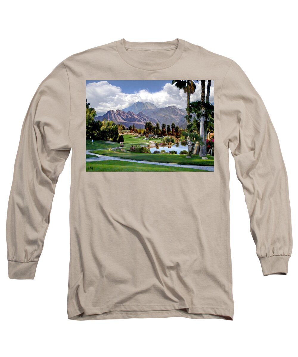 Tournament Augusta National Golf Course Club Landscape Bridge Rock Forest 5th Hole At Long Sleeve T-Shirt featuring the painting The 5th at Woodhaven by Ron Chambers