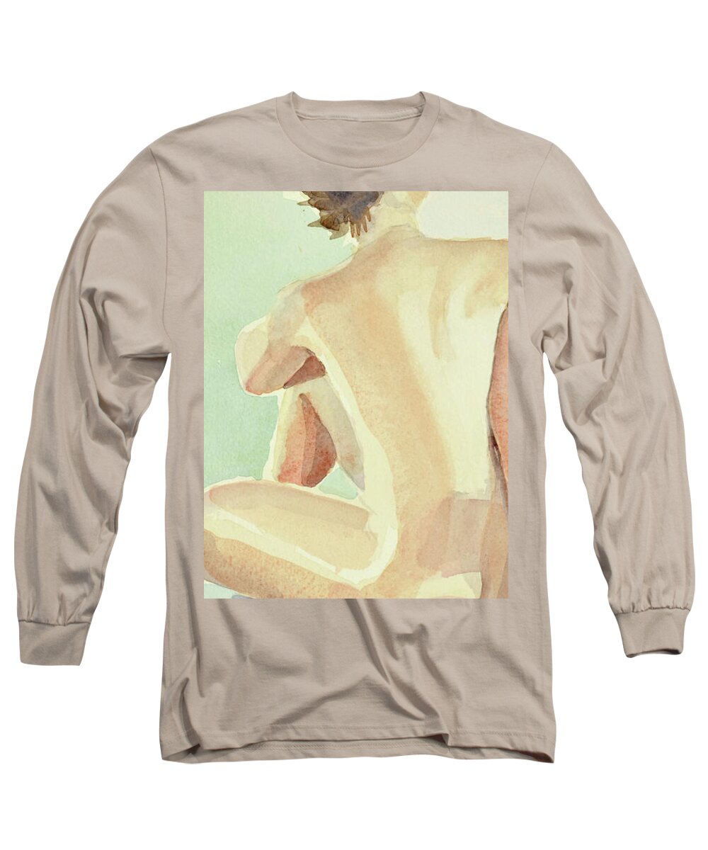 Modell Akvarell 2013 04 20-21 Long Sleeve T-Shirt featuring the painting Looking Upwards-Tittande Uppat 2013 04 20-21_0033_clean_Up to 60 x 90 cm on canvas by Marica Ohlsson