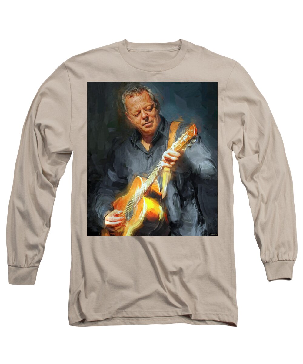 Tommy Emmanuel Long Sleeve T-Shirt featuring the mixed media Tommy Emmanuel by Mal Bray