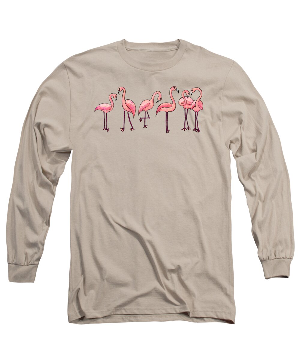Flamingos Long Sleeve T-Shirt featuring the painting Tropical Flamingos by Jen Montgomery