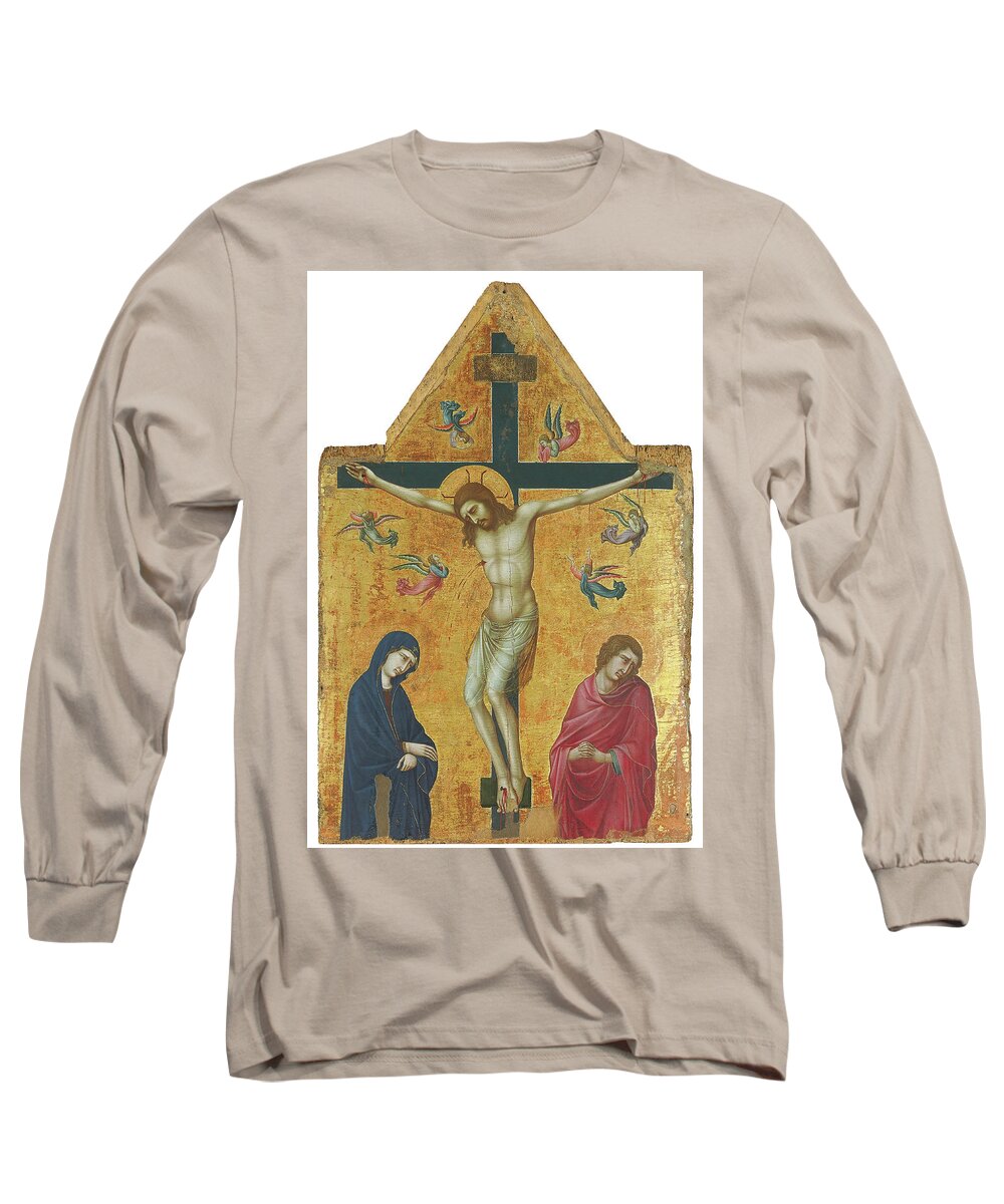 Painting Long Sleeve T-Shirt featuring the painting Ugolino di Nerio -Active in Siena, 1317-Siena -?-, 1339 or 1349 -?--. The Crucifixion with the Vi... by Ugolino di Nerio -c 1280-1349-