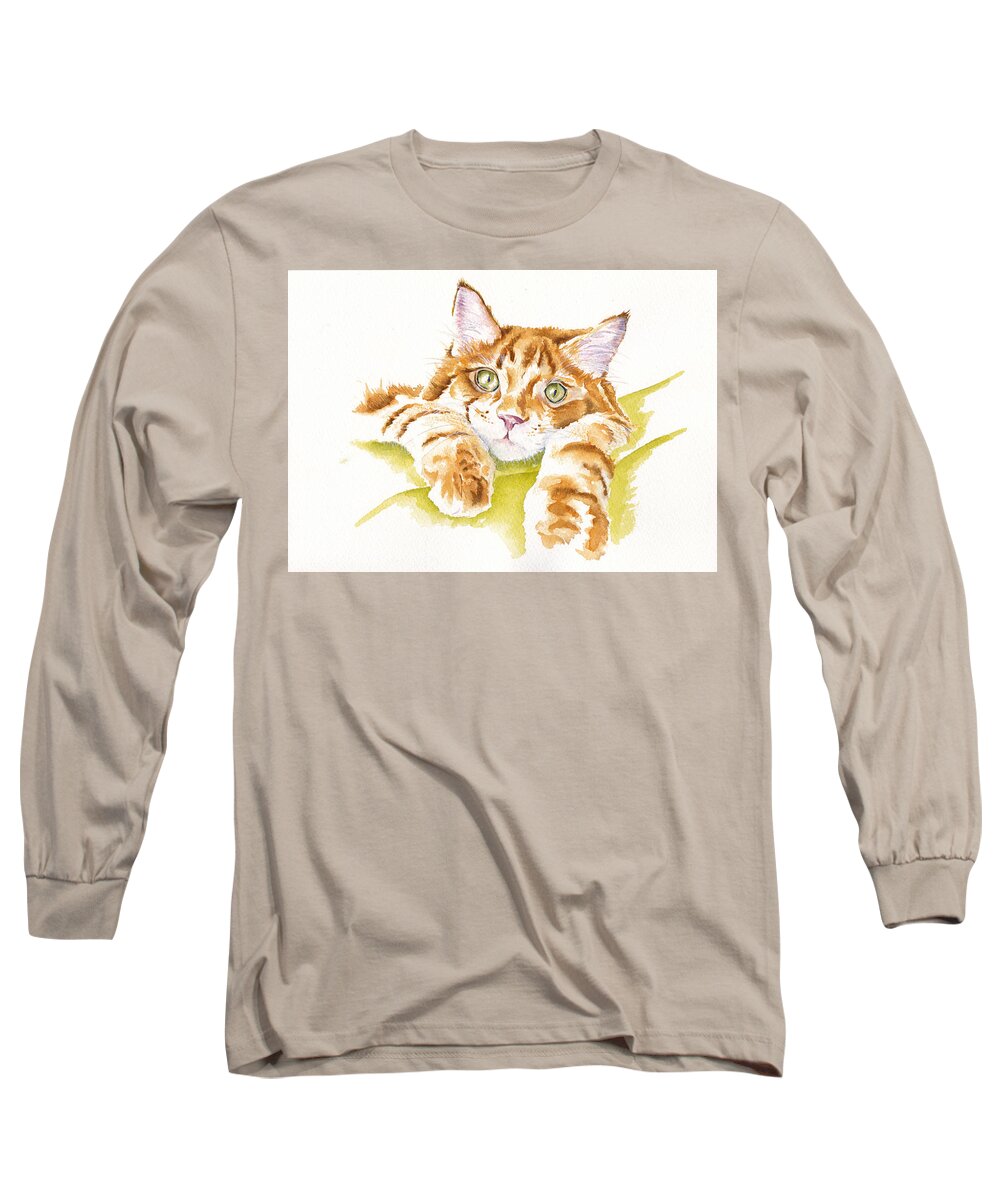Cats Long Sleeve T-Shirt featuring the painting Cat - Wake Up And Feed Me by Debra Hall