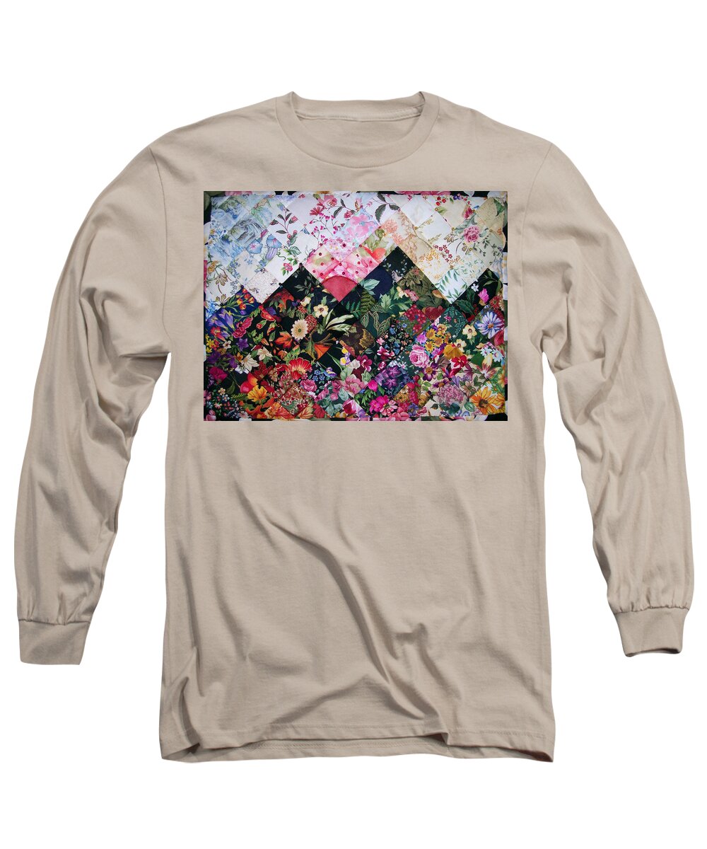 Art Quilt Long Sleeve T-Shirt featuring the tapestry - textile Watercolor Sunset by Pam Geisel