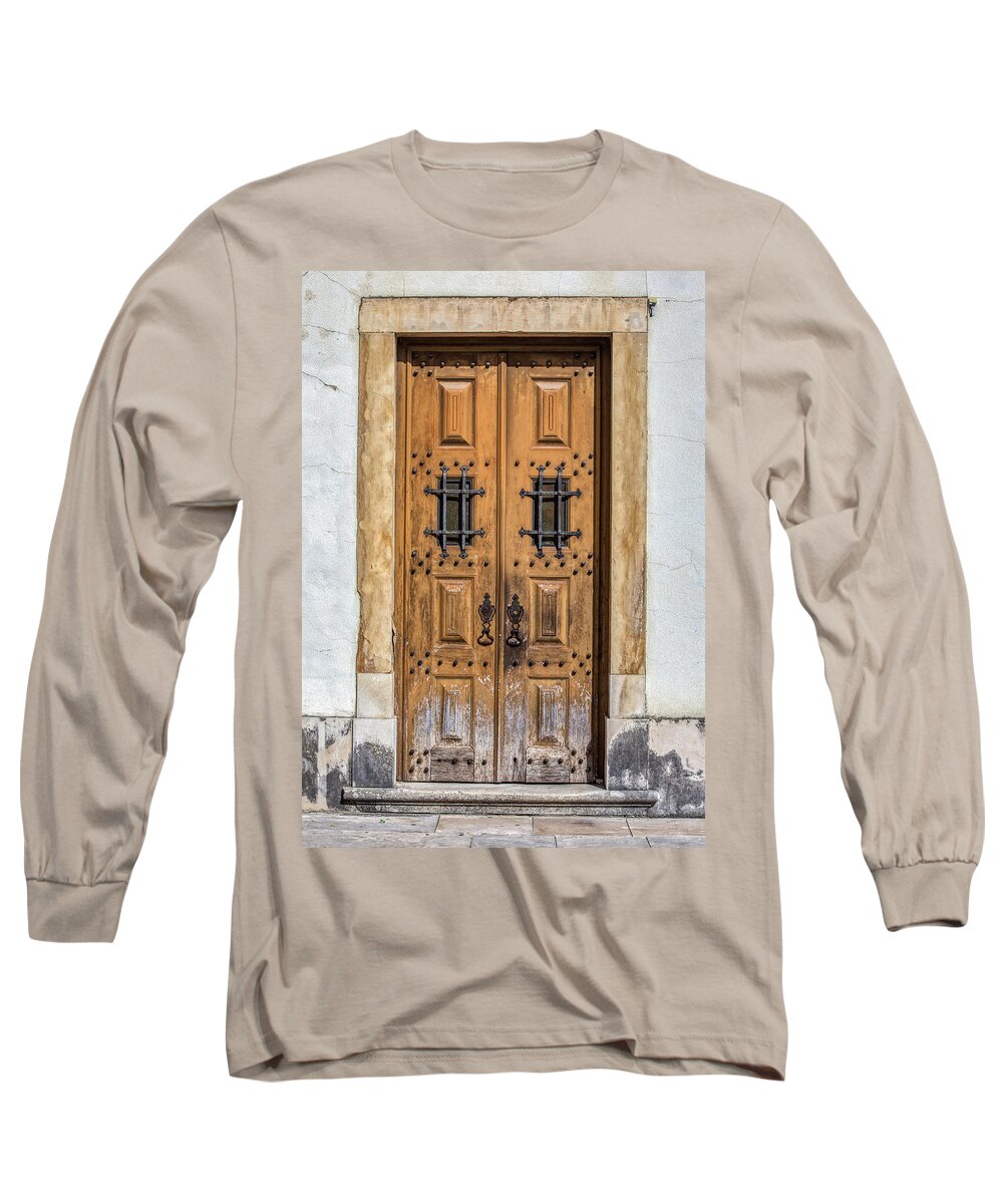 Door Long Sleeve T-Shirt featuring the photograph Weathered Brown Door of Portugal by David Letts