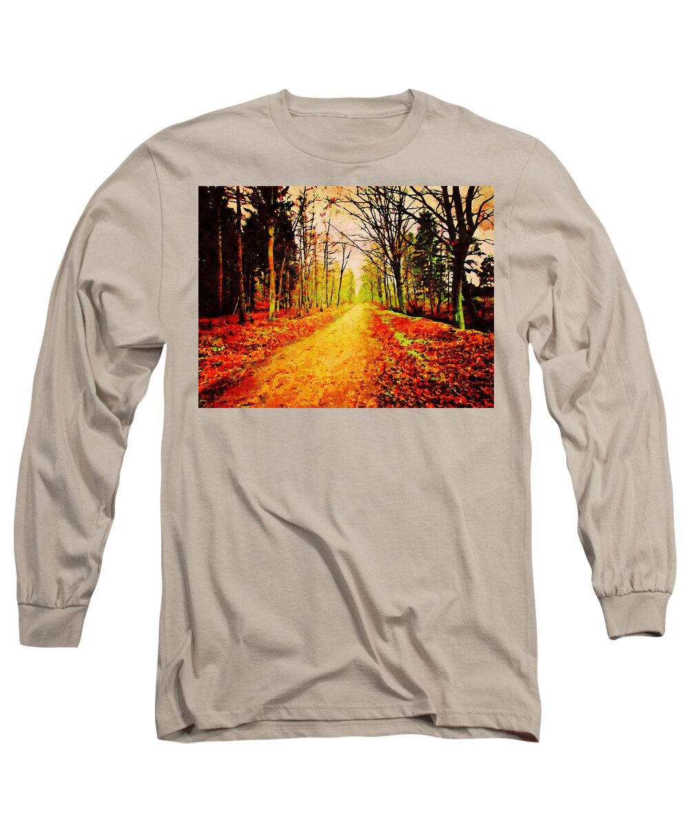 Winsen Long Sleeve T-Shirt featuring the painting Winsen Luhe Germany - Nature Reserve High Wood - watercolor painting by Patricia Piotrak