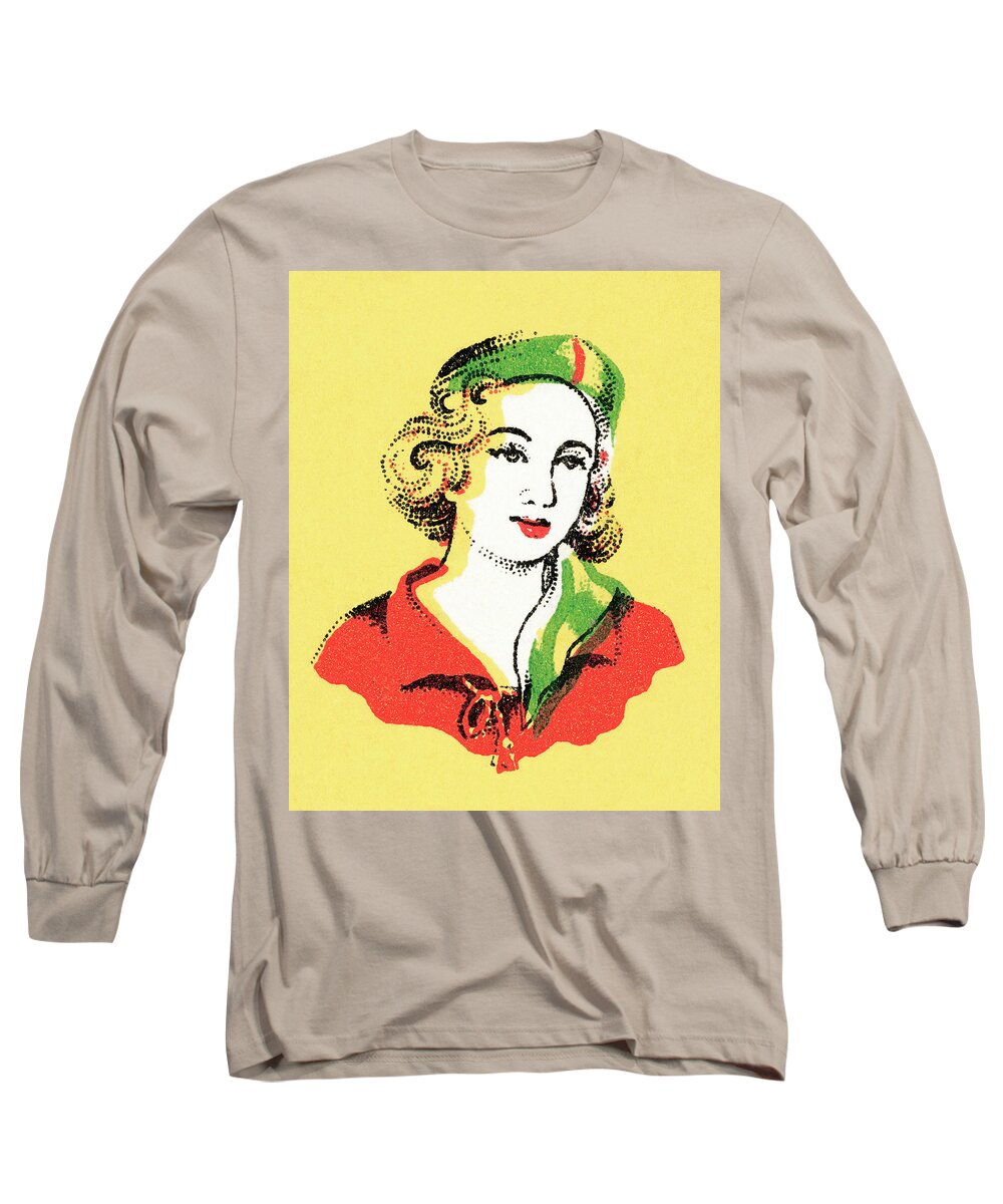 Accessories Long Sleeve T-Shirt featuring the drawing Woman in scarf by CSA Images