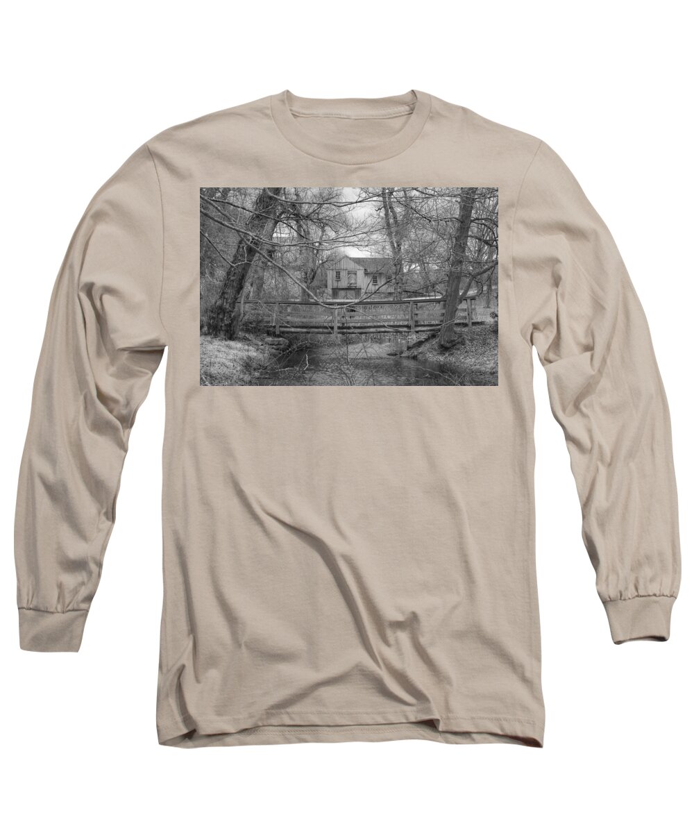 Waterloo Village Long Sleeve T-Shirt featuring the photograph Wooden Bridge Over Stream - Waterloo Village by Christopher Lotito