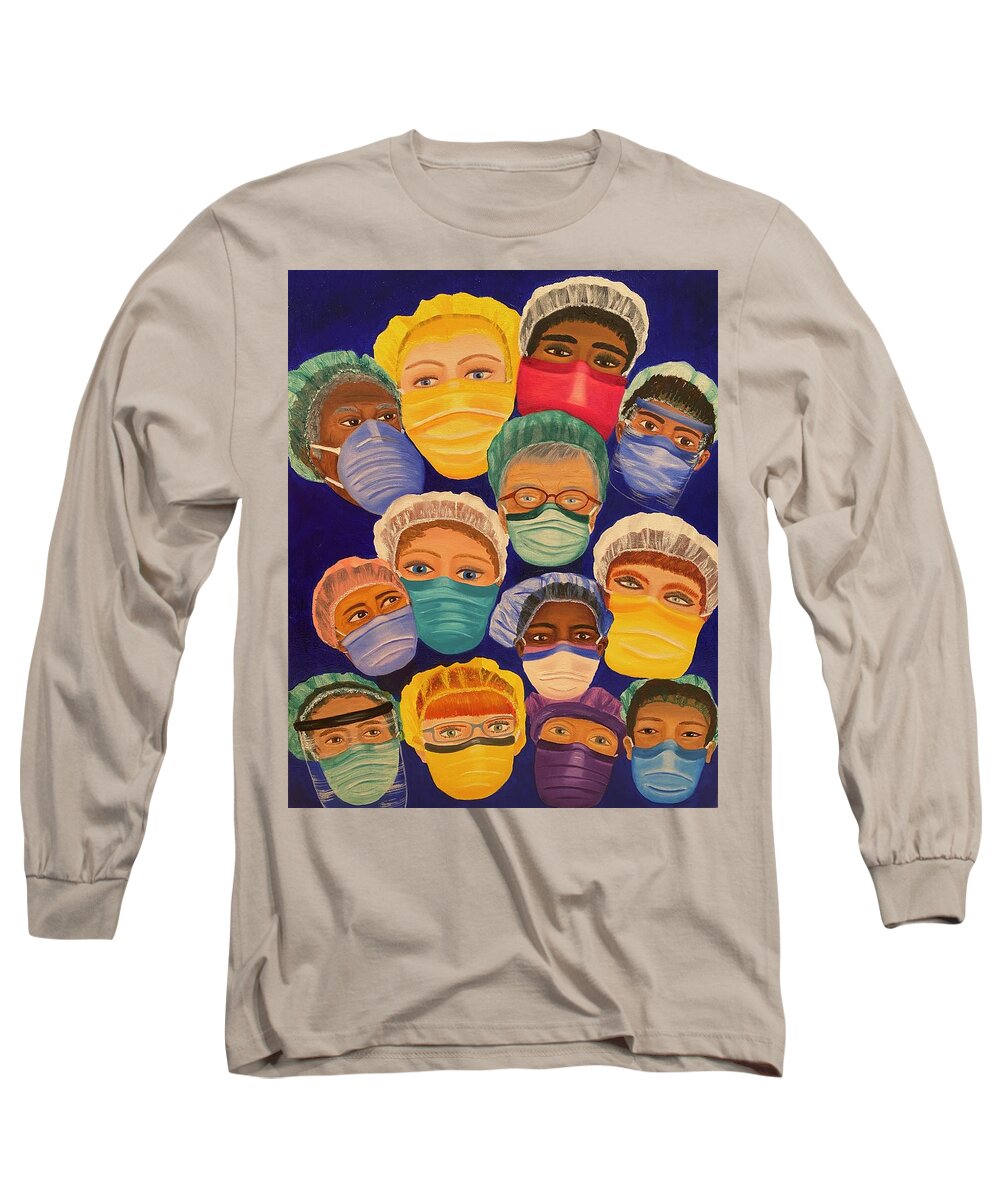 Covid-19 Long Sleeve T-Shirt featuring the painting Compassionate Warriors #1 by Marlyn Boyd