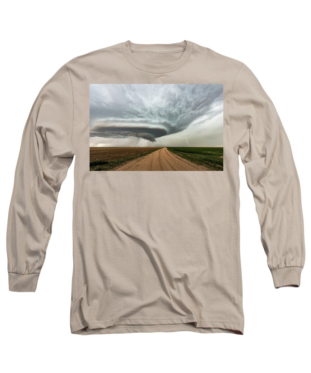 Supercell Long Sleeve T-Shirt featuring the photograph Down The Dirt Road #1 by Marcus Hustedde