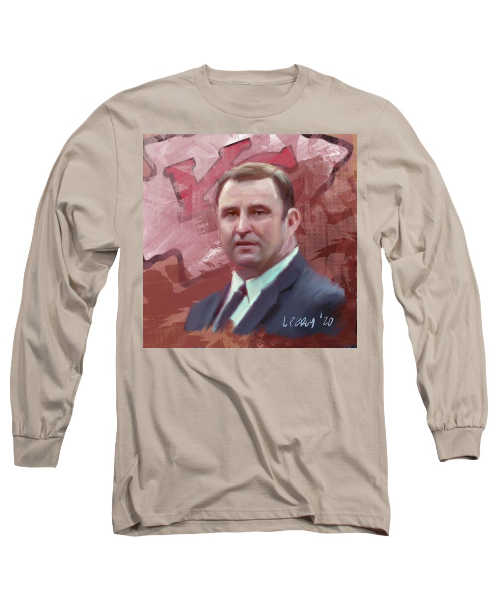  Long Sleeve T-Shirt featuring the painting Hank Stram #1 by Lee Percy