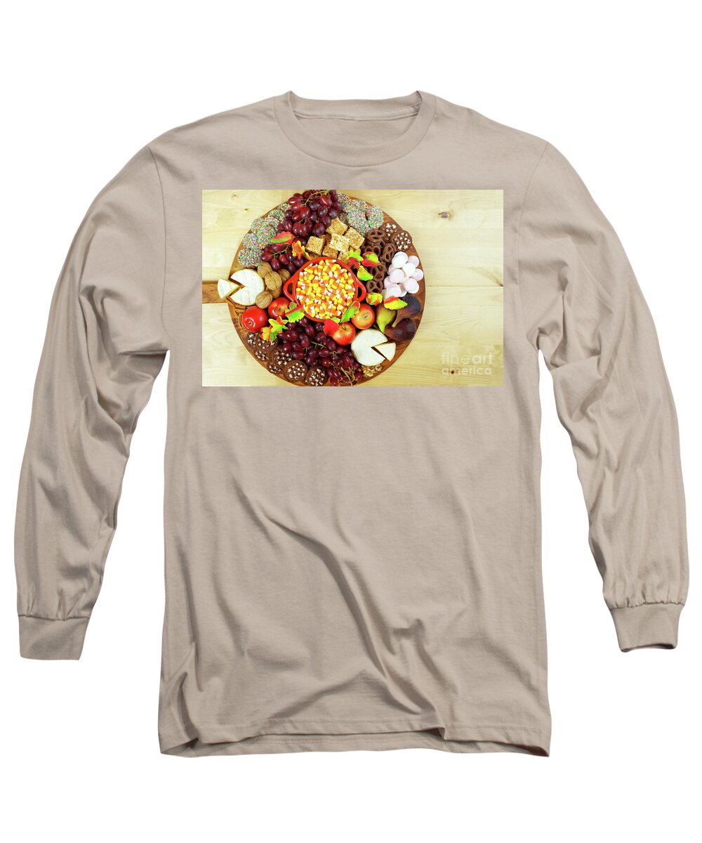 Thanksgiving Long Sleeve T-Shirt featuring the photograph Thanksgiving cheese and dessert grazing platter charcuterie board. #1 by Milleflore Images