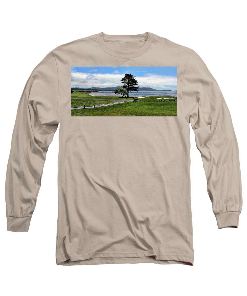 Pebble Beach Long Sleeve T-Shirt featuring the photograph 18th at Pebble Beach Panorama by Judy Vincent