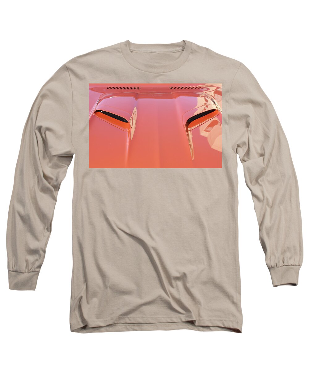 Retro Long Sleeve T-Shirt featuring the photograph 1970 Plymouth Barrucuda Hood Air Intakes by Allen Beatty