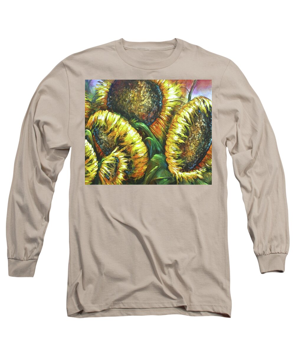 Flowers Long Sleeve T-Shirt featuring the painting Sunflowers #3 by Michael Lang