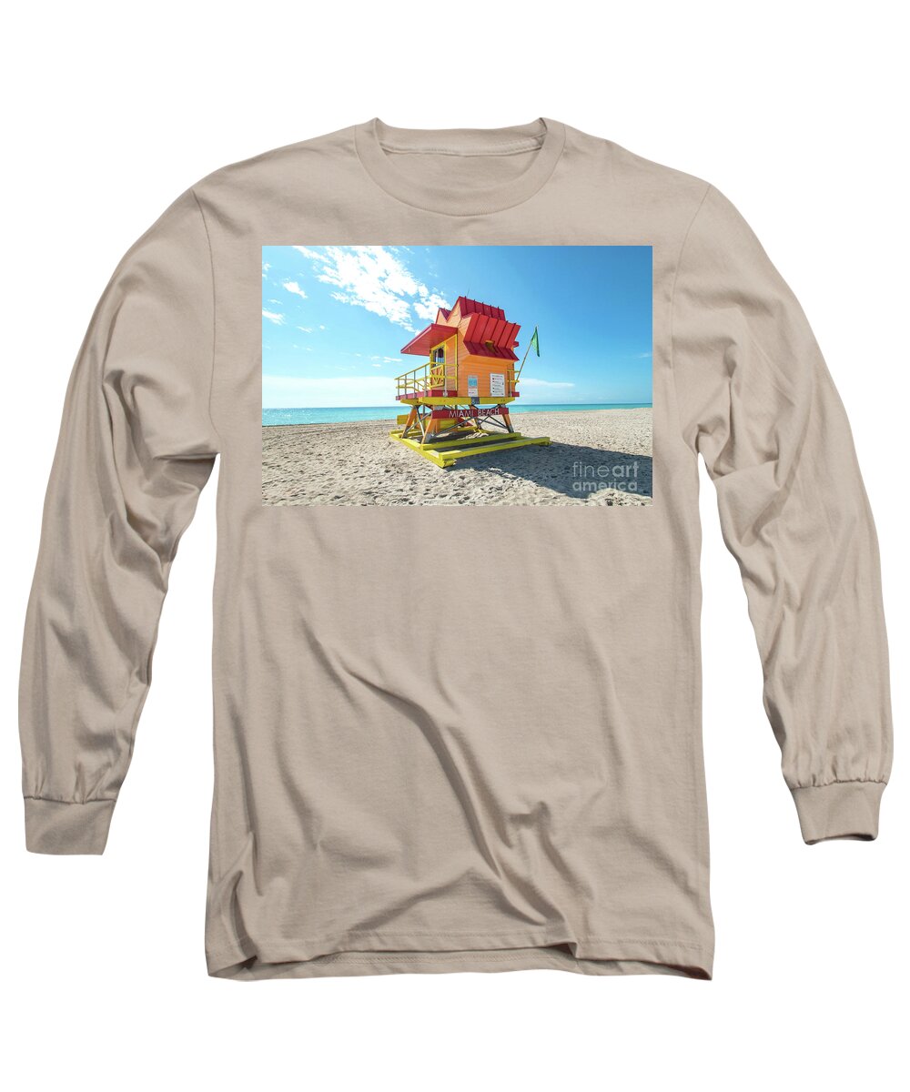 Atlantic Long Sleeve T-Shirt featuring the photograph 8th Street Lifeguard Tower South Beach Miami, Florida by Beachtown Views