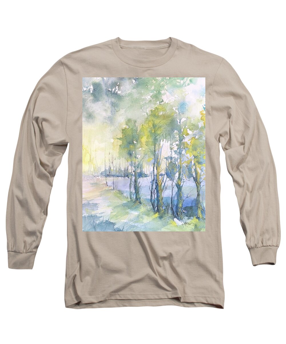 Lake Long Sleeve T-Shirt featuring the painting A Walk Around the Lake by Robin Miller-Bookhout