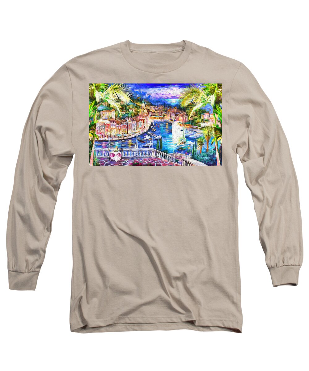 Paint Long Sleeve T-Shirt featuring the painting Amalfi coast - Portofino - Italy by Nenad Vasic