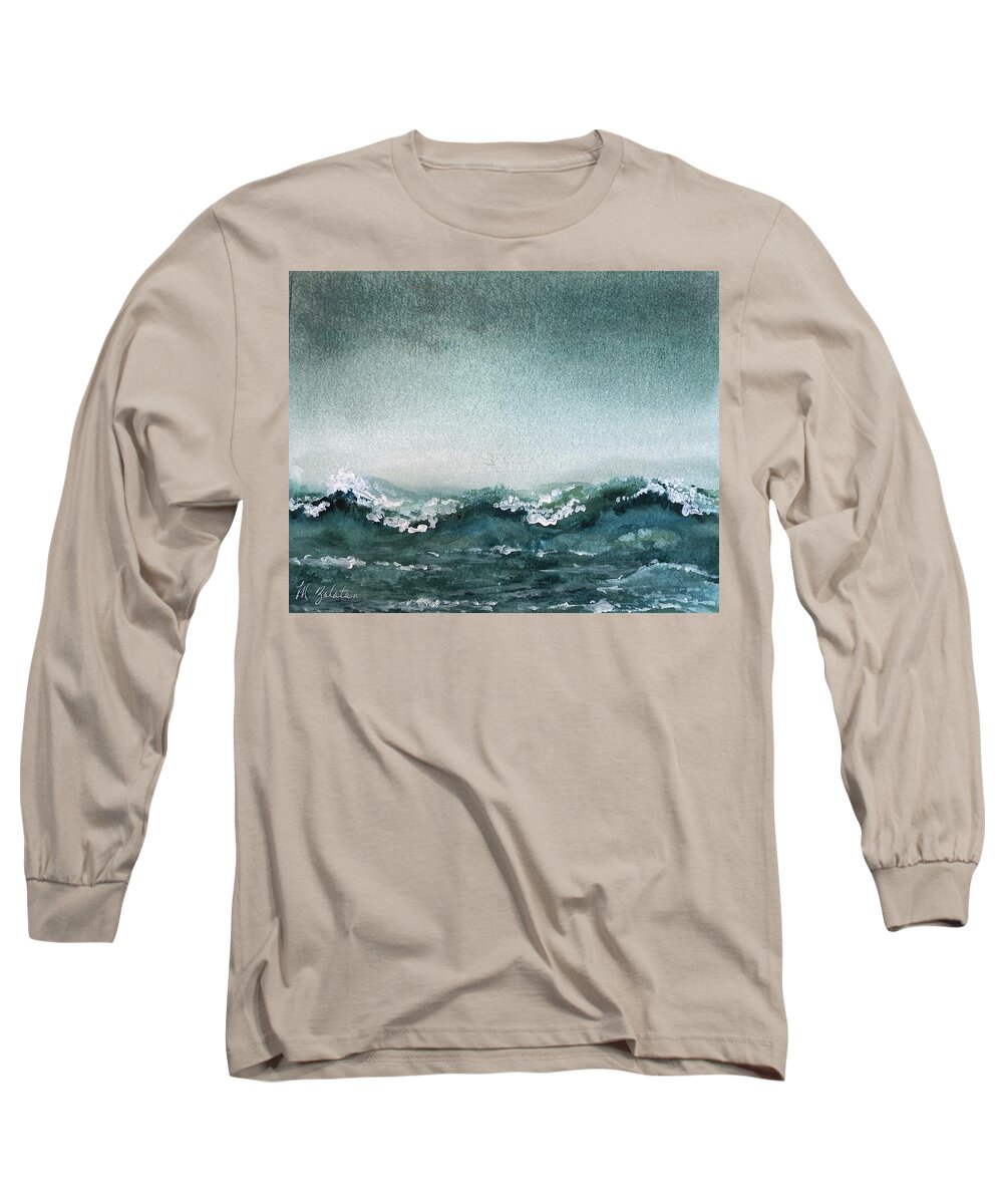 Ocean Long Sleeve T-Shirt featuring the painting Angry Sea by Marilyn Zalatan