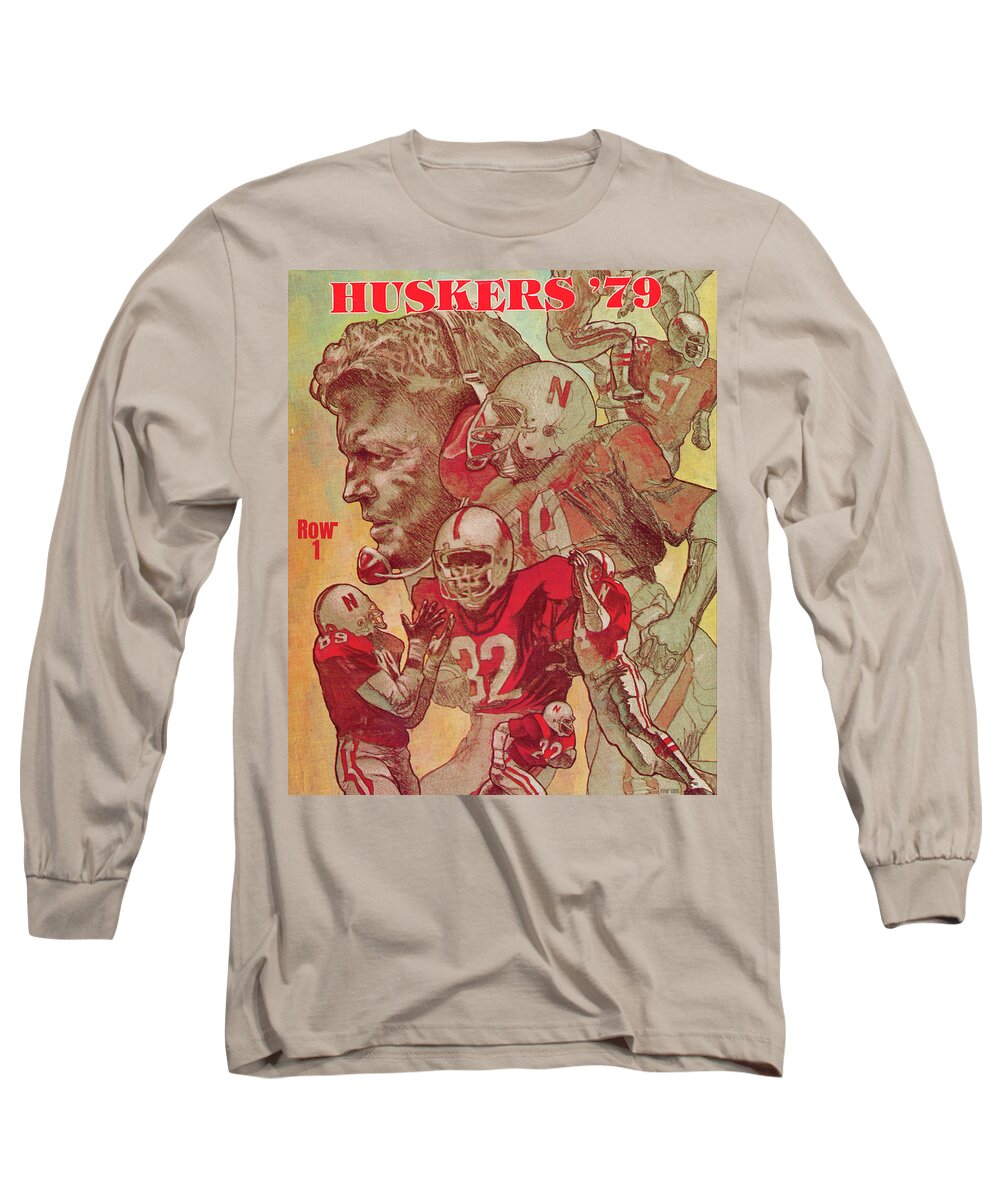 Nebraska Long Sleeve T-Shirt featuring the mixed media 1979 Nebraska Huskers by Row One Brand